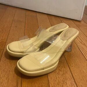 Beige platform high heel sandals